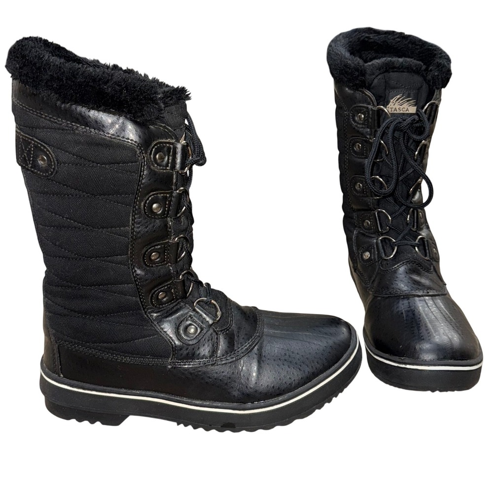 ITASCA Mid Calf Winter Boot 9 Black Outdoor Snow Gorpcore Moto Utility Lace Up